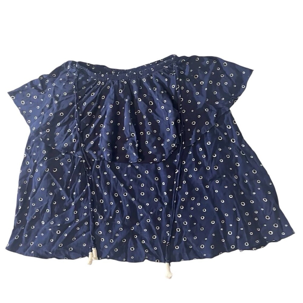 Faithfull The Brand Womens Polka Dot Off The Shoulder Tassel Shirt Blouse Size 8
